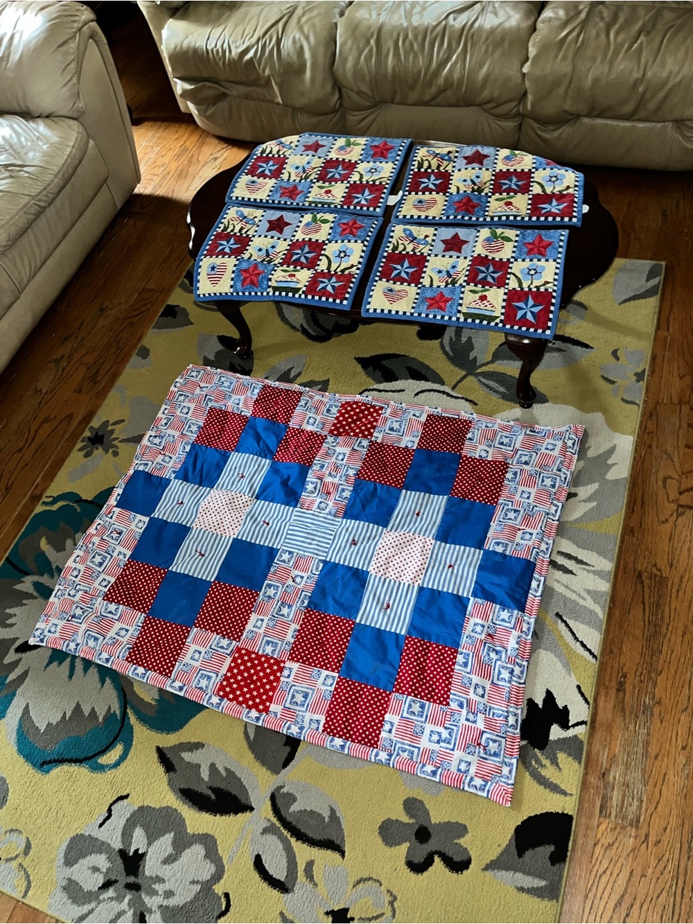 Patchwork Quilted Throw - Patriotic and placemat set